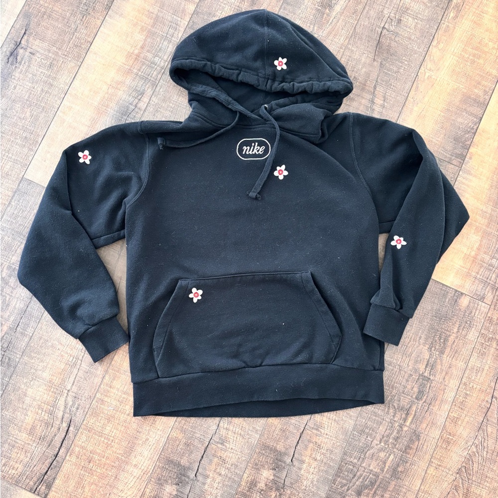 Nike Black Hoodie with Pink Floral Details